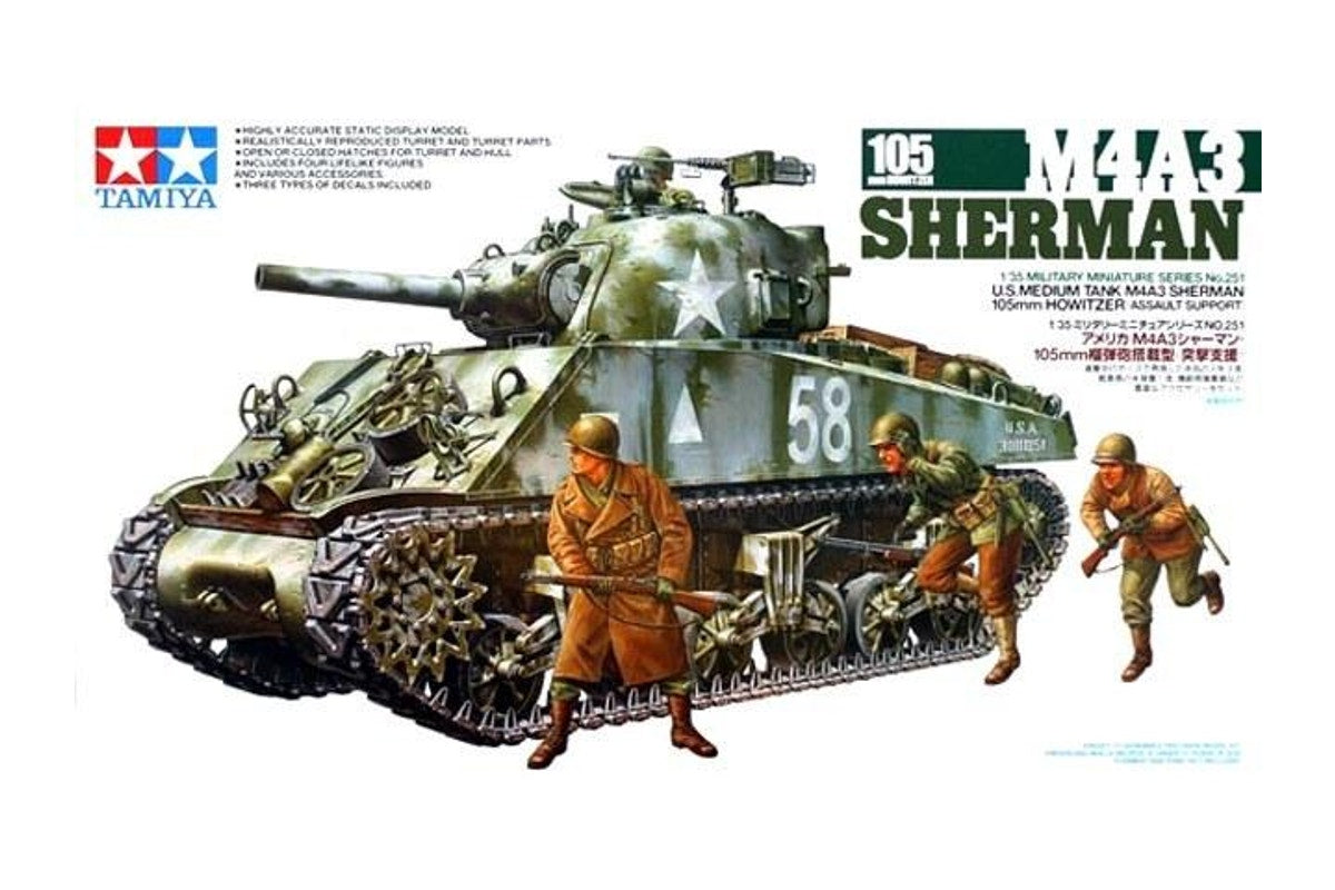 Tamiya 1:35 M4A3 Sherman 105mm Howitzer (Assault Support) Plastic Model Kit Tamiya