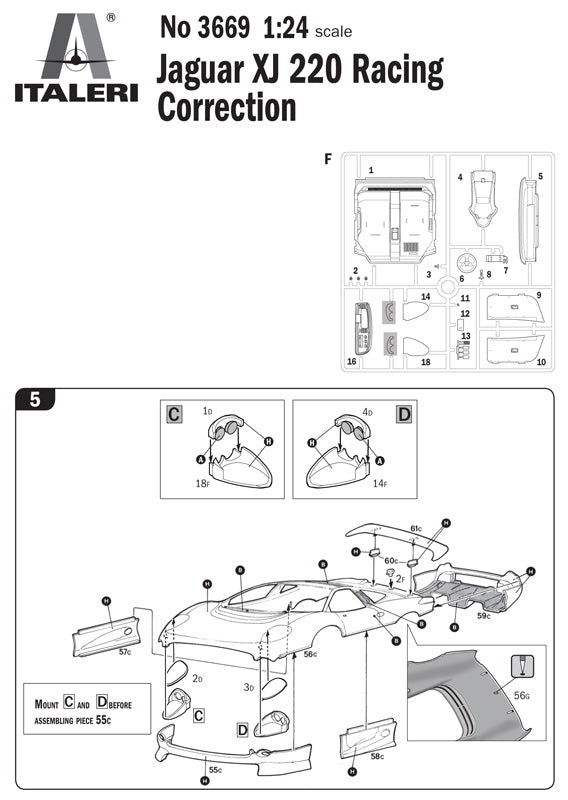 Italeri 1:24 Jaguar XJ 220 Racing Plastic Model Kit Italeri