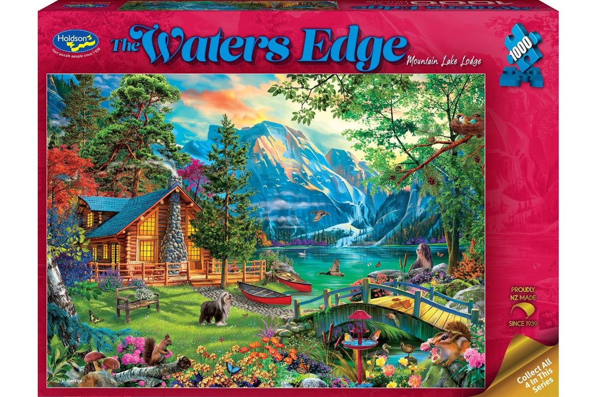 Holdson 1000 Piece Jigsaw Puzzle The Waters Edge Mountain Lake Lodge Holdson