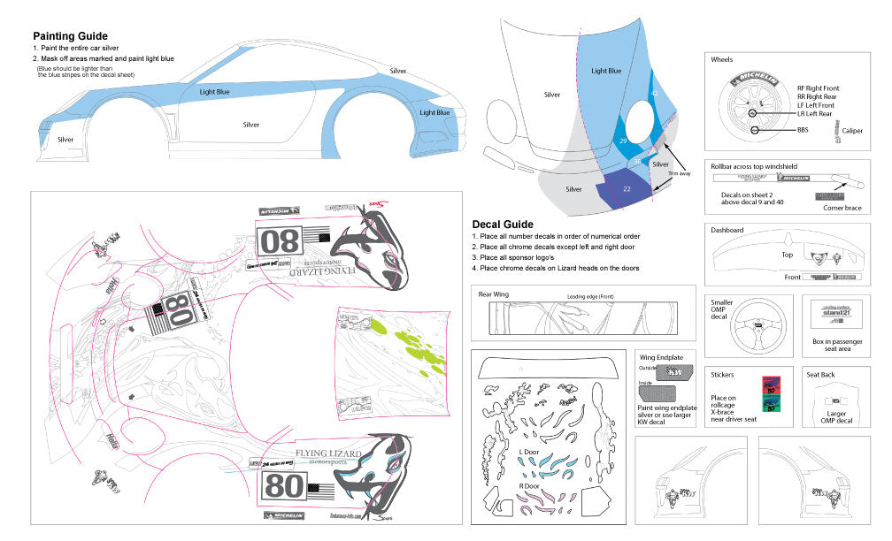 Scale Motorsport 1/24 Flying Lizard 2007 Le Mans Livery 3 Sheet Waterslide Decal Set Scale Motorsport