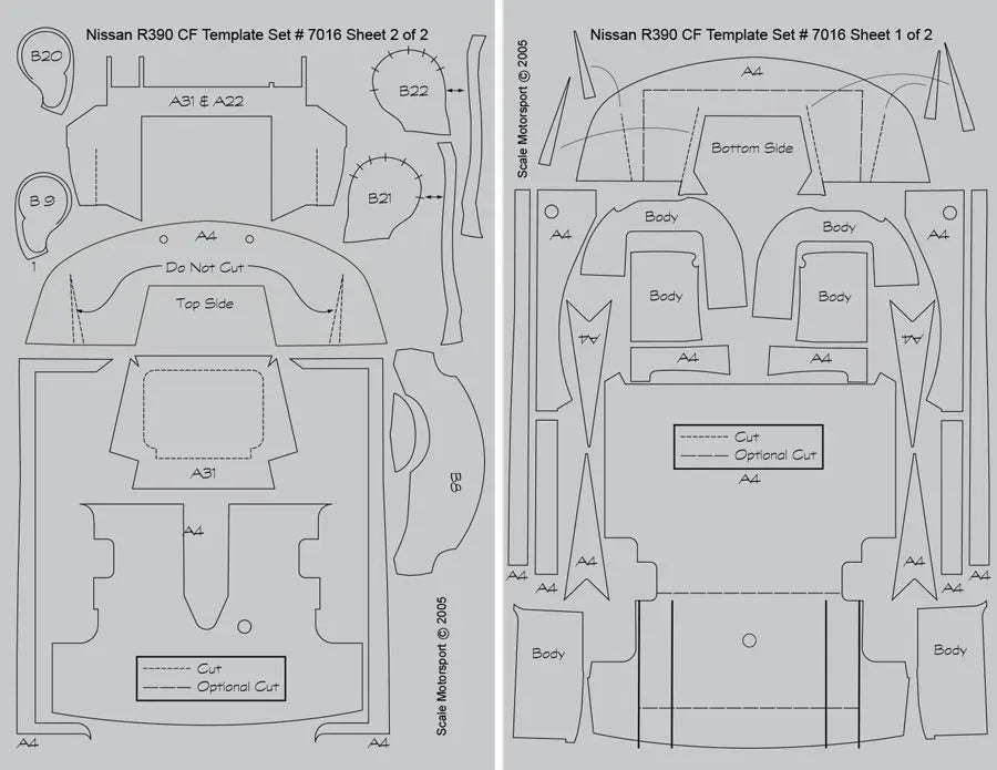 Scale Motorsport 1:24 Nissan R390 GT1 Carbon Fiber Template Set Scale Motorsport
