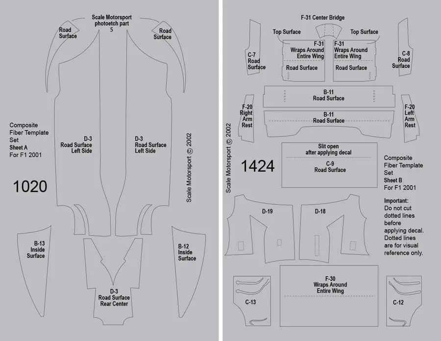 Scale Motorsport 1:20 F1 2001 Composite Fiber Template Set Scale Motorsport