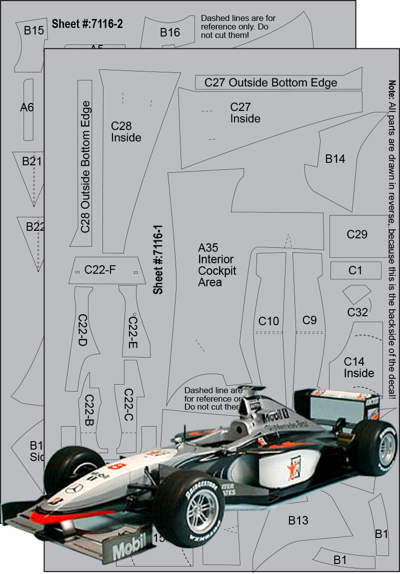 Scale Motorsport 1/20 McLaren Mercedes MP4/13 Carbon Fiber Template Set Scale Motorsport