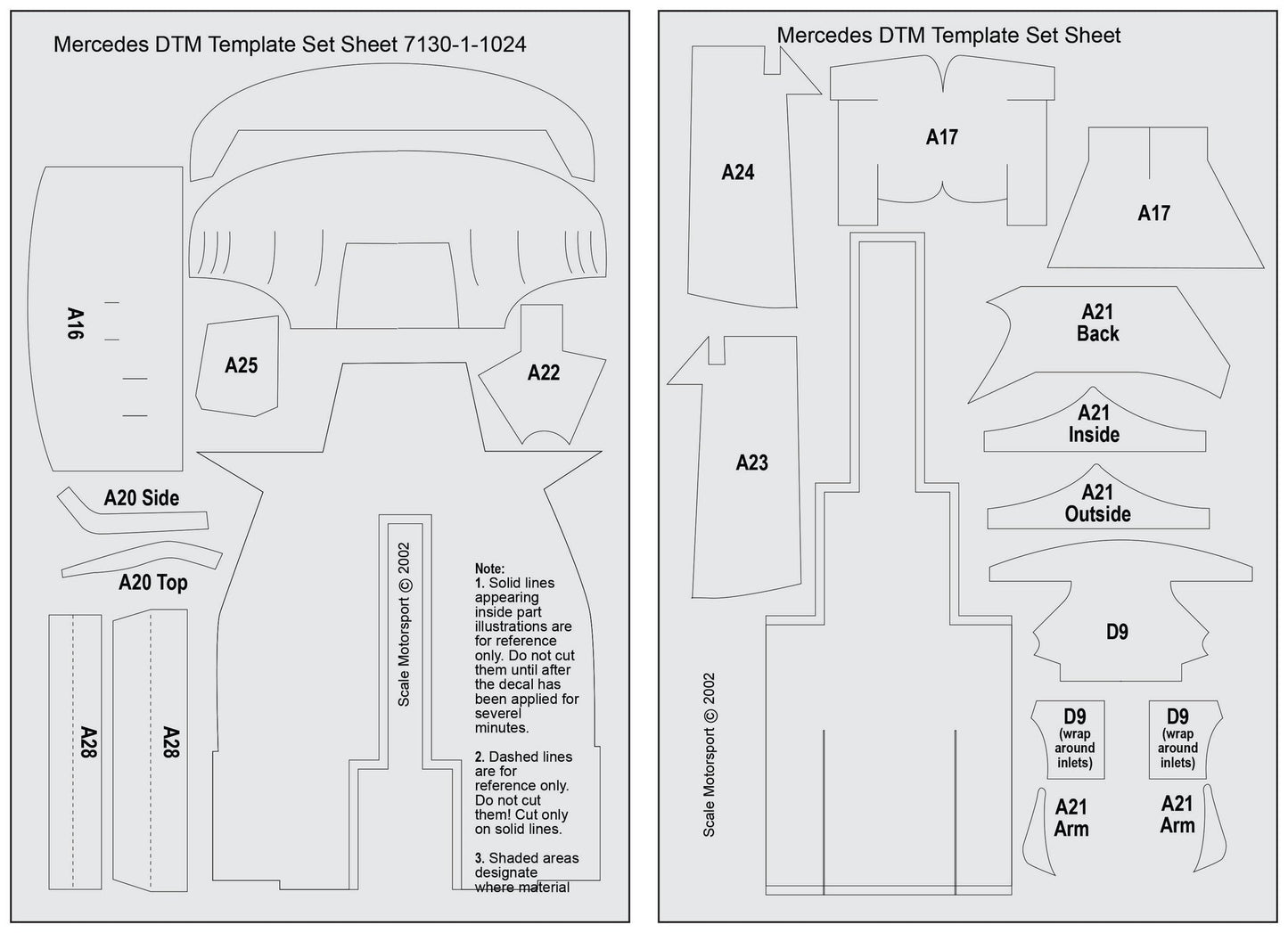 Scale Motorsport 1/24 Mercedes DTM Carbon Fibre Template Set Scale Motorsport