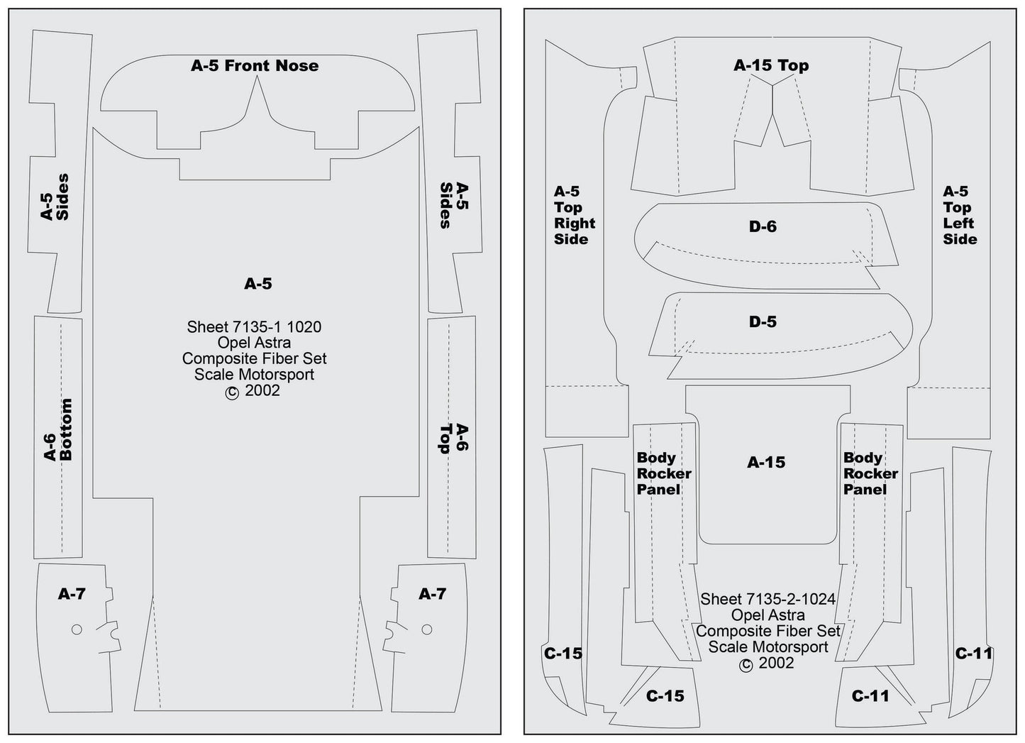 Scale Motorsport 1/24 Opel Astra DTM Composite Fiber Template Set Scale Motorsport