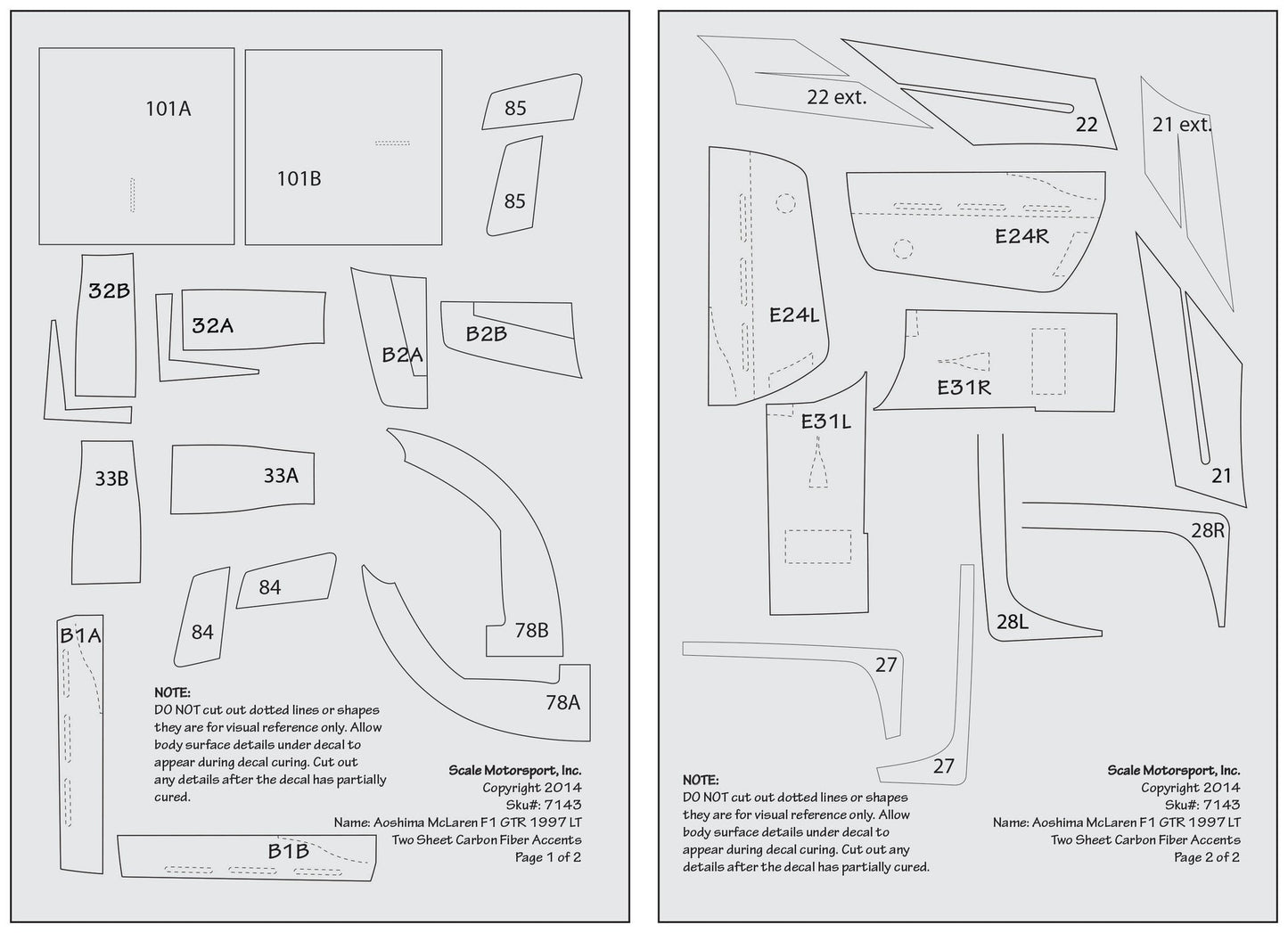 Scale Motorsport 1/24 McLaren F1 GTR 1997 LT Carbon Fibre Template Set Scale Motorsport
