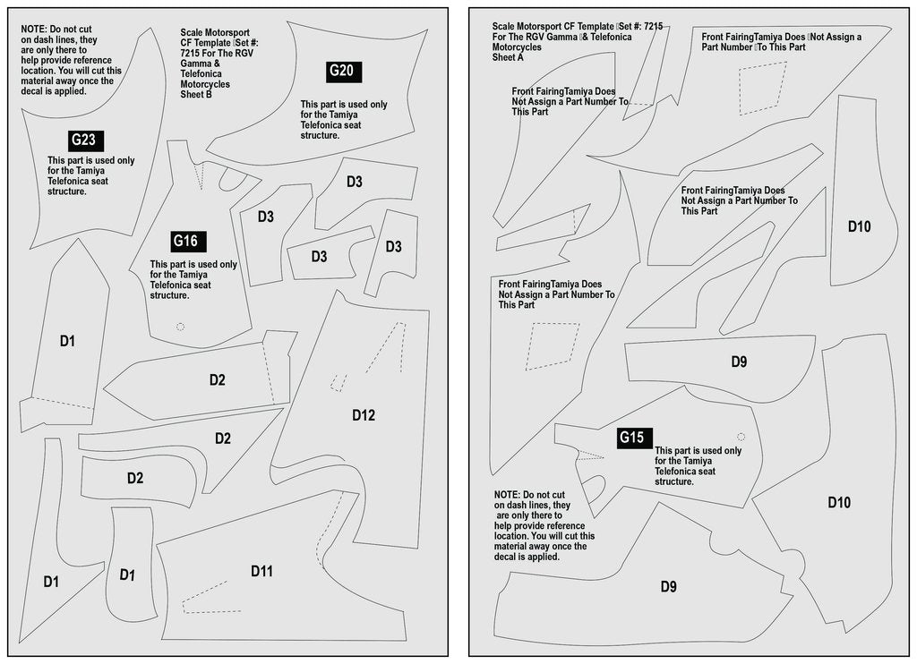 Scale Motorsport 1/12 Suzuki RGV & Telefonica Fibre Template Set Scale Motorsport