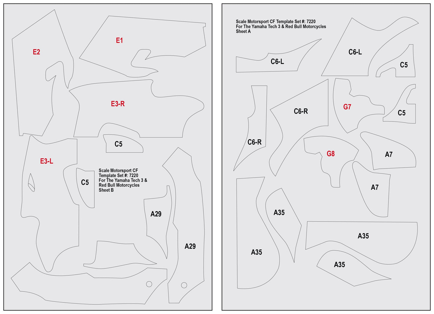 Scale Motorsport 1/12 Yamaha Antenna 3 & Red Bull  Fibre Template Set Scale Motorsport