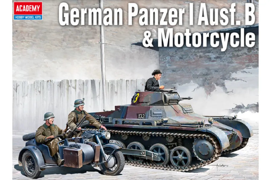Academy 1/35 German Panzer I Ausf.B & Motorcycle Plastic Model Kit Academy