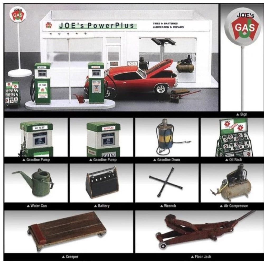 Academy 1/24 Joe's Power Plus Gas Service Station Plastic Model Kit Academy