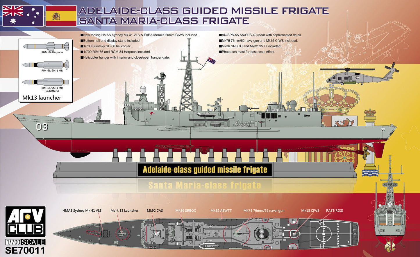 AFV Club 1/700 Adelaide/Santa Maria Class Plastic Model Kit AFV Club