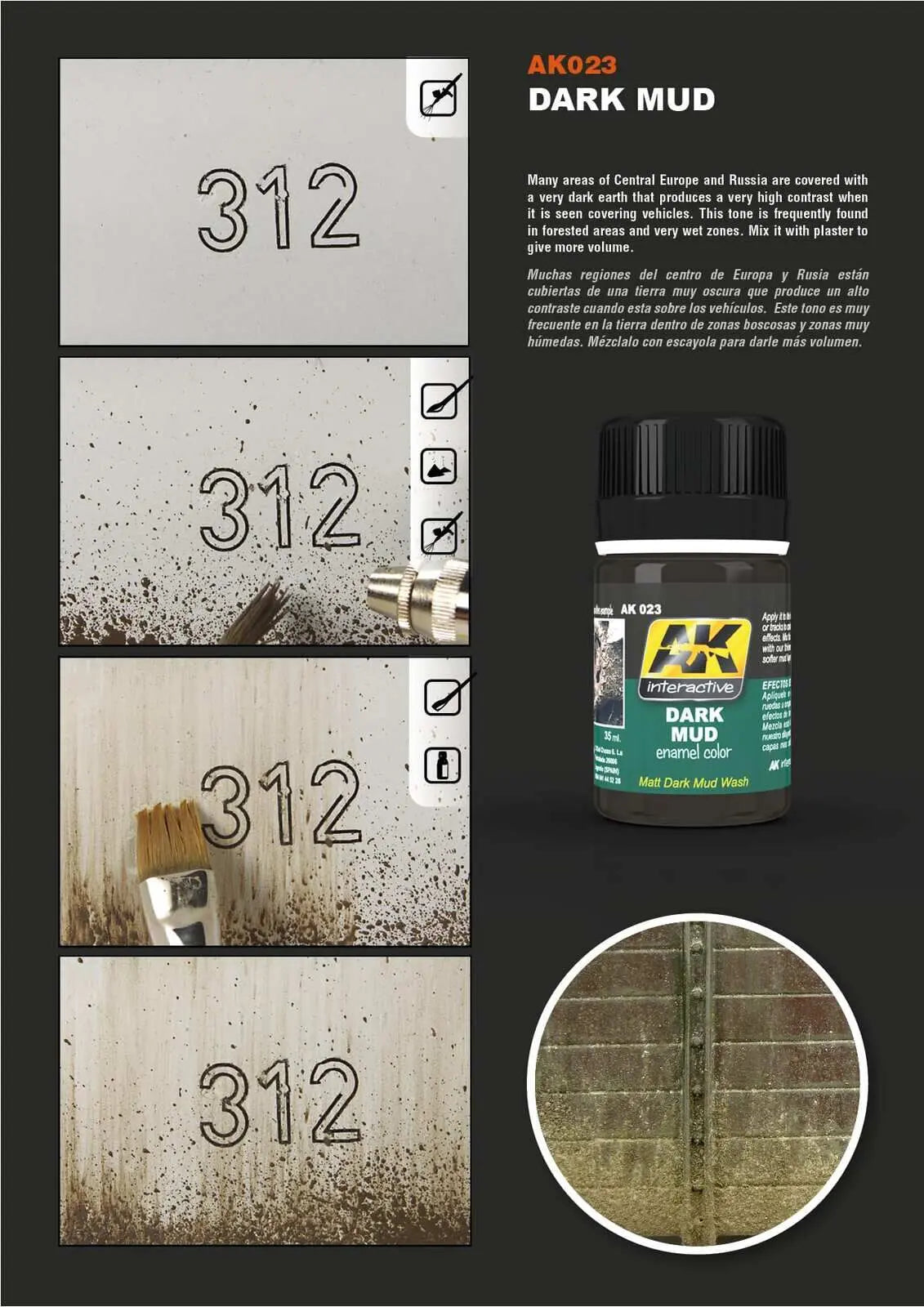 AK Interactive Weathering: Dark Mud Effects 35ml Enamel Paint AK Interactive