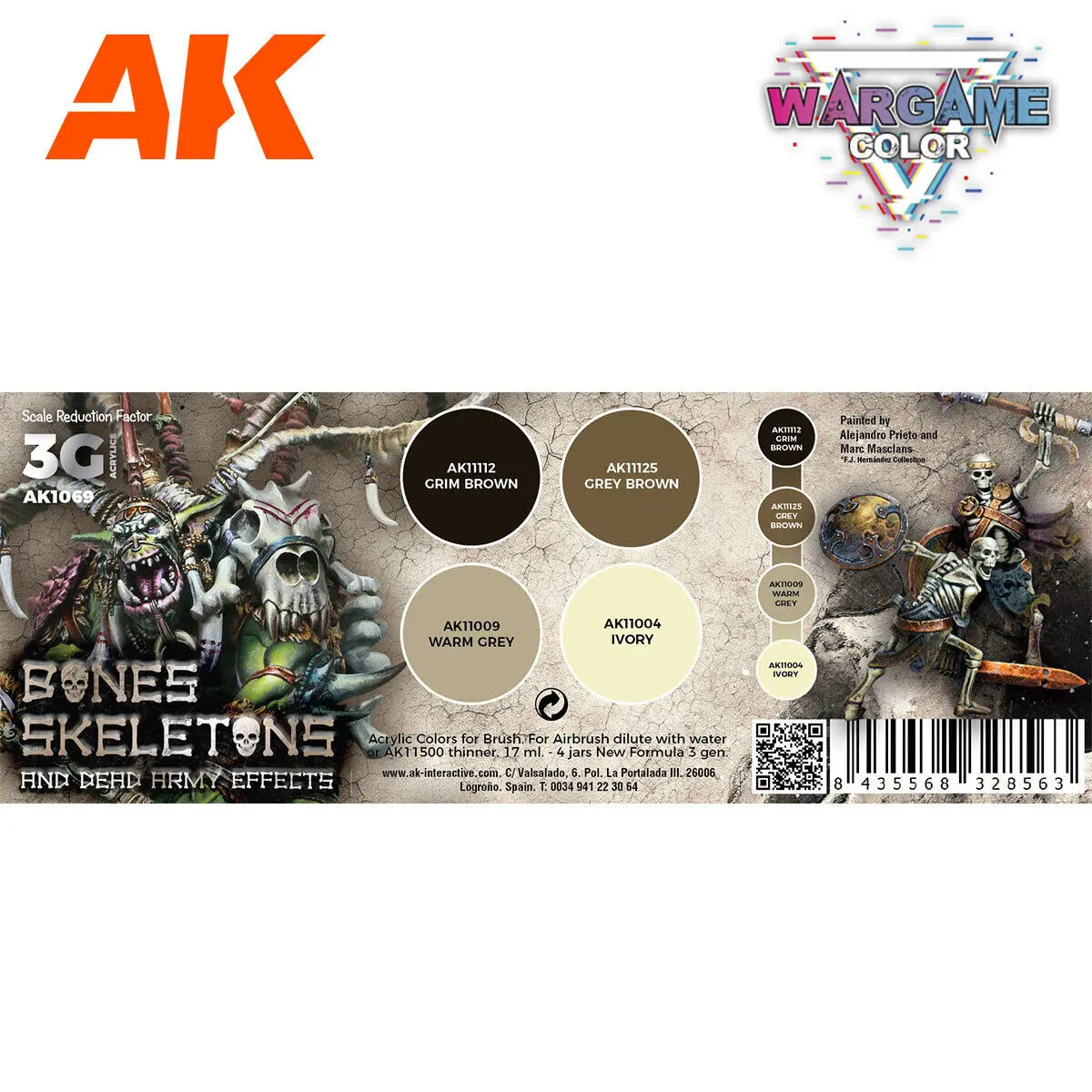 AK Interactive Wargame: Bones And Skeletons Acrylic Paint Set 3rd Generation AK Interactive