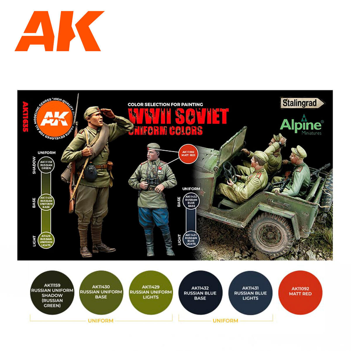 AK Interactive Figure Series: WWII Soviet Uniform Colors Acrylic Paint Set 3rd Generation AK Interactive