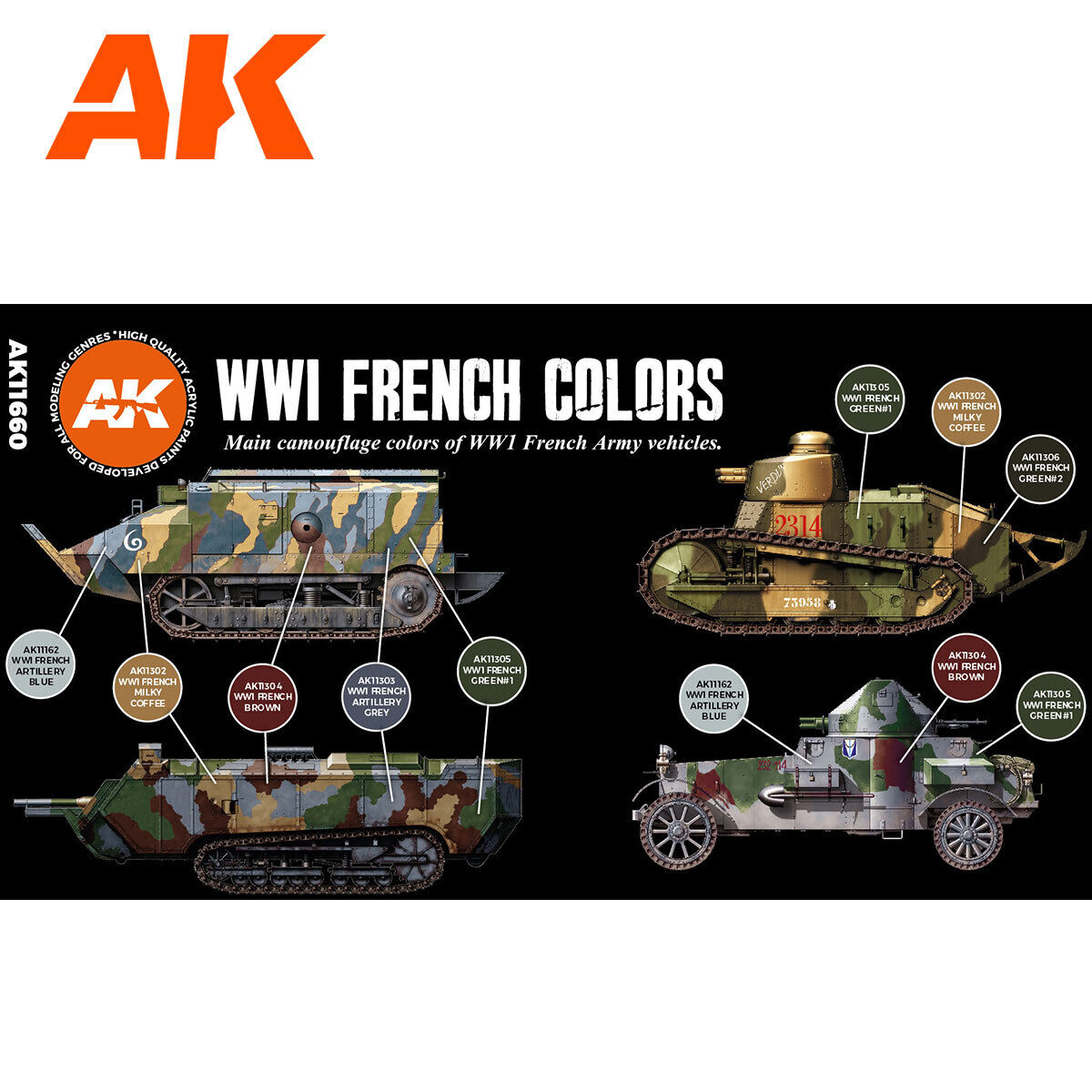 AK Interactive AFV Series: WWI French Colors Acrylic Paint Set 3rd Generation AK Interactive