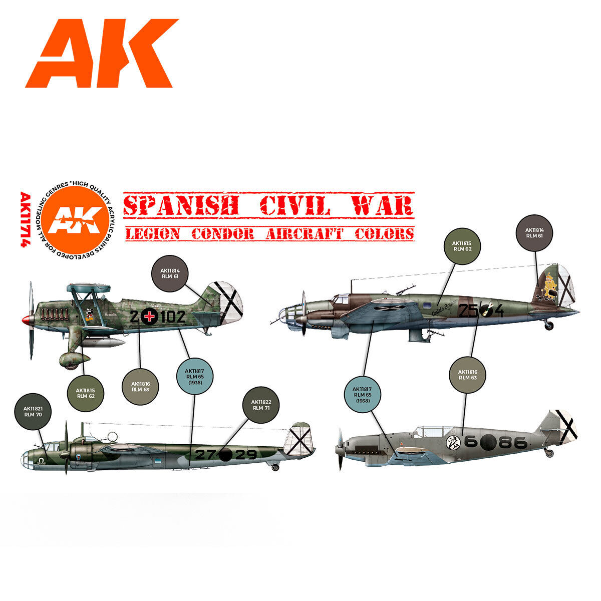 AK Interactive Air Series: Spanish Civil War. Legion Condor Aircraft Acrylic Paint Set 3rd Generation AK Interactive