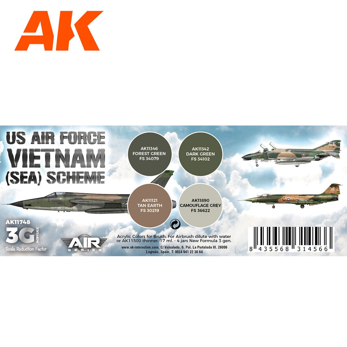 AK Interactive Air Series: US Air Force South East Asia (SEA) Scheme Acrylic Paint Set 3rd Generation AK Interactive