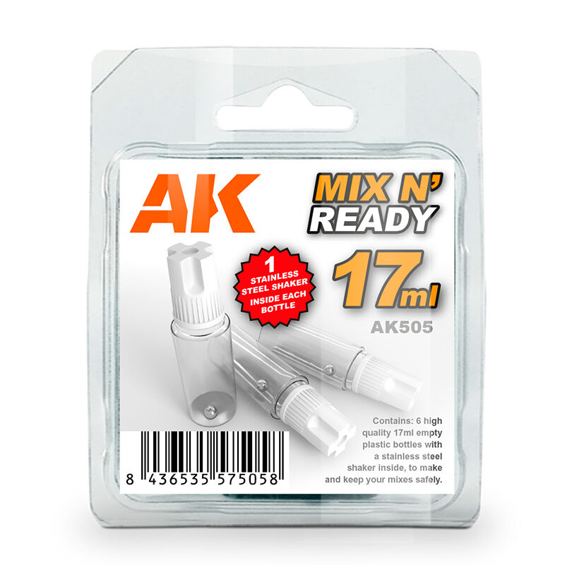 AK Interactive Mix And Ready - Acrylics (6 Empty, 17ml Jars With Shaker Ball) AK Interactive