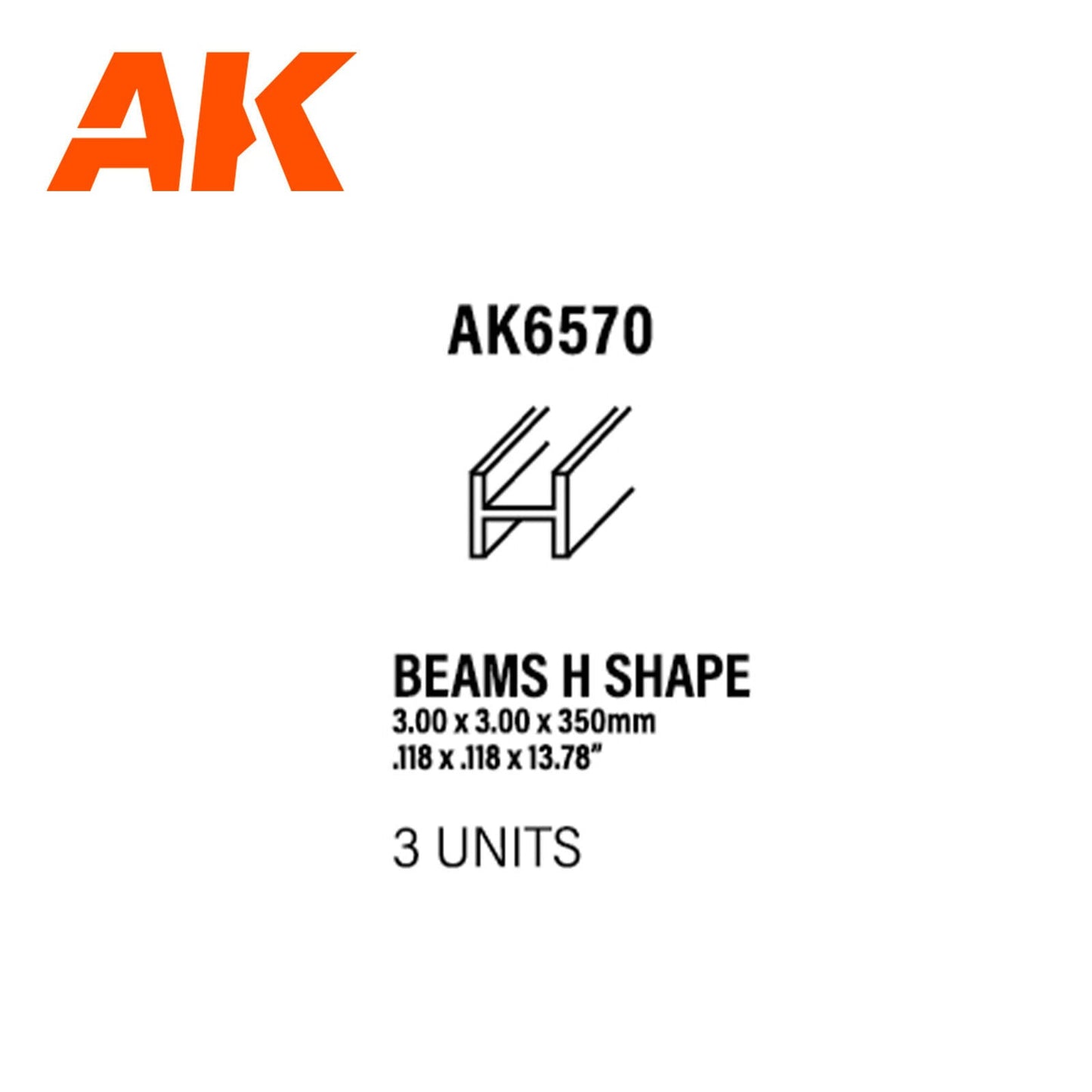 AK Interactive Styrene Beams H Shape 3.0 X 3.0 X 350 Mm X 3 Units AK Interactive