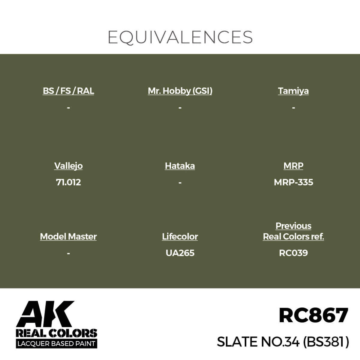 AK Interactive Real Colors: Slate No.34 (BS381) - 17ml Lacquer Paint AK Interactive