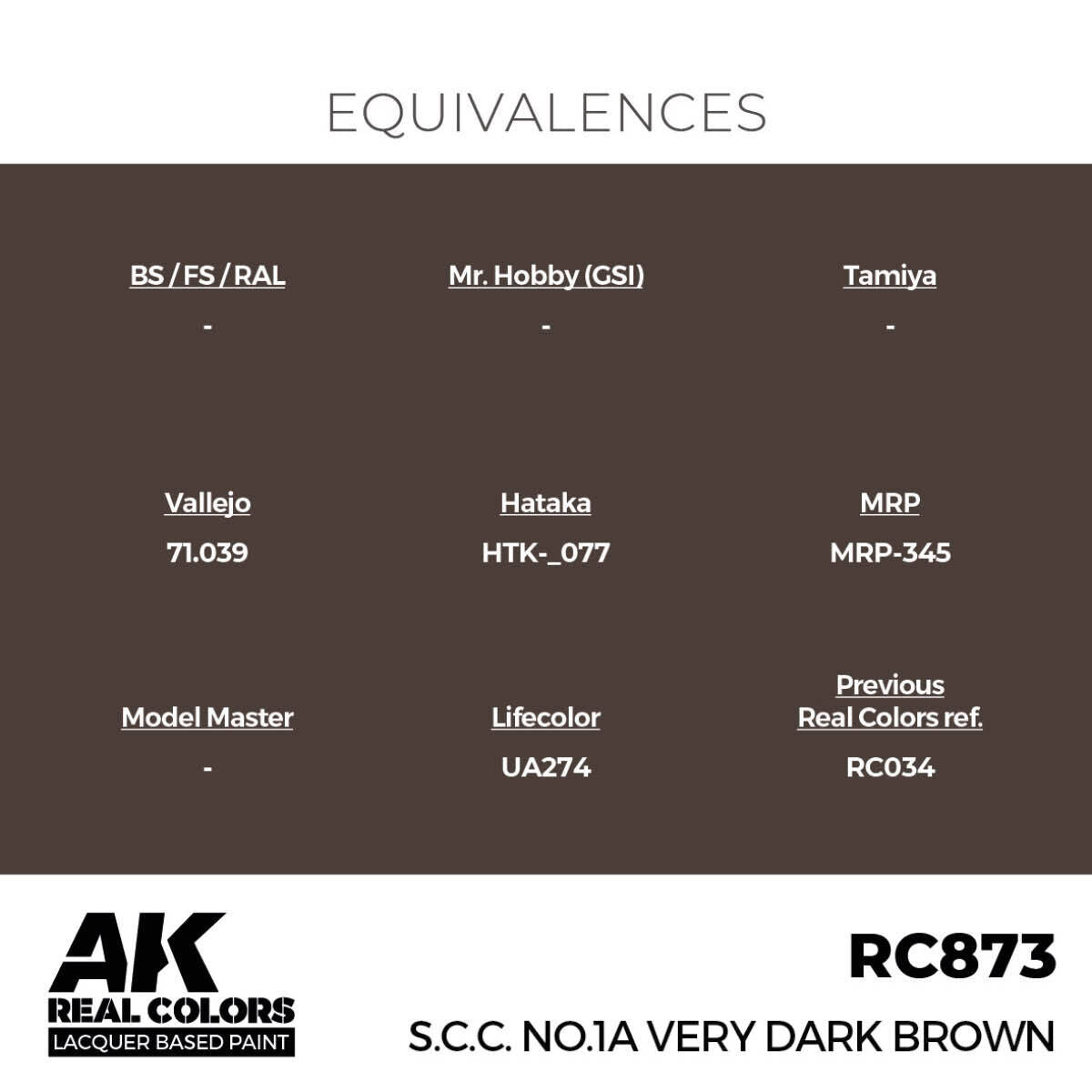 AK Interactive Real Colors: S.C.C. No.1A Very Dark Brown - 17ml Lacquer Paint AK Interactive