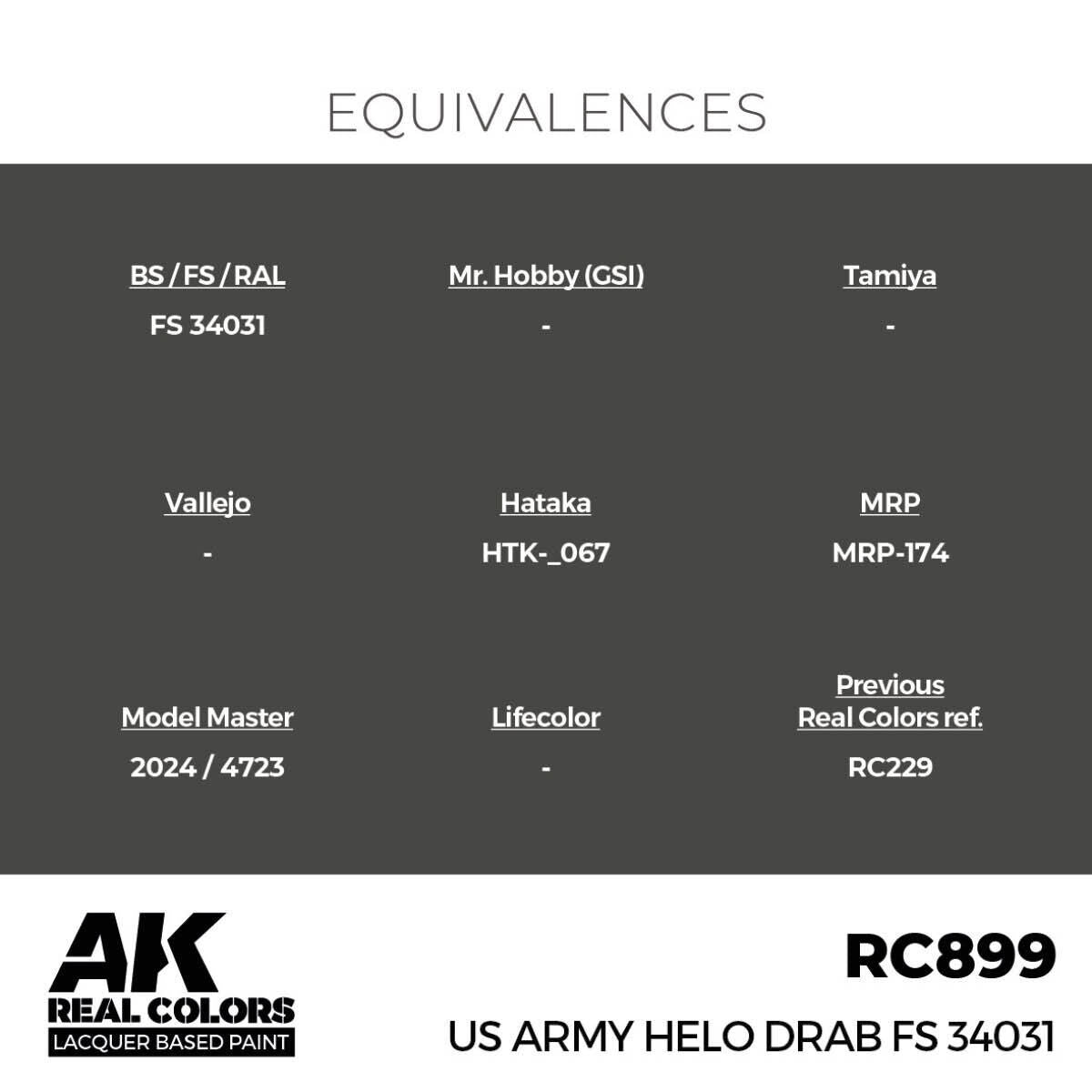 AK Interactive Real Colors: US Army Helo Drab FS 34031 - 17ml Lacquer Paint AK Interactive