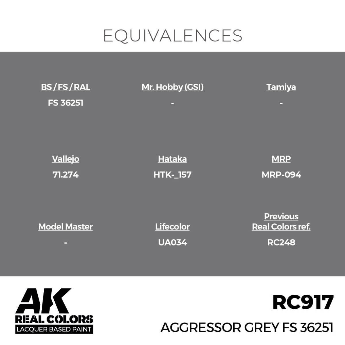 AK Interactive Real Colors: Aggressor Grey FS 36251 - 17ml Lacquer Paint AK Interactive