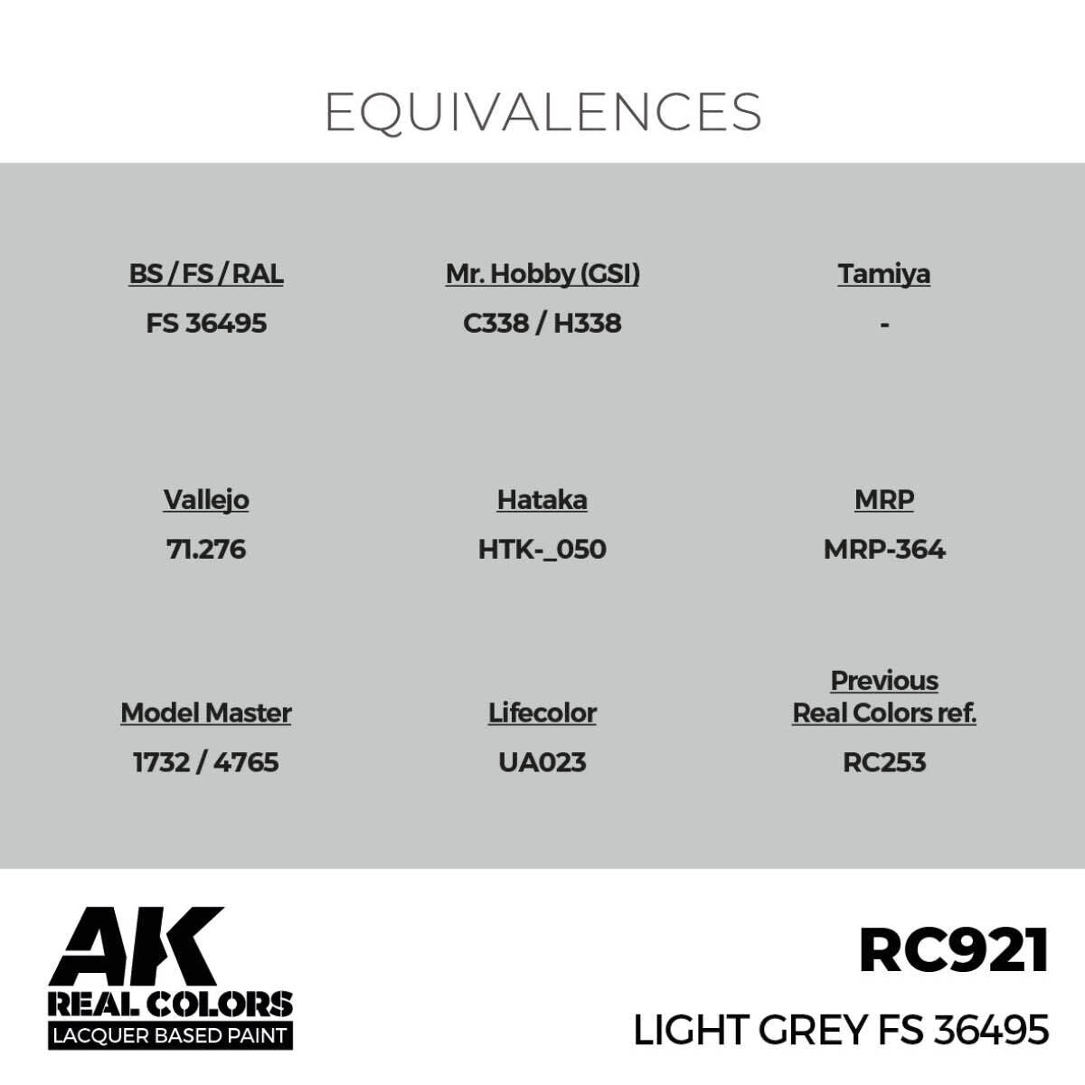 AK Interactive Real Colors: Light Grey FS 36495 - 17ml Lacquer Paint AK Interactive