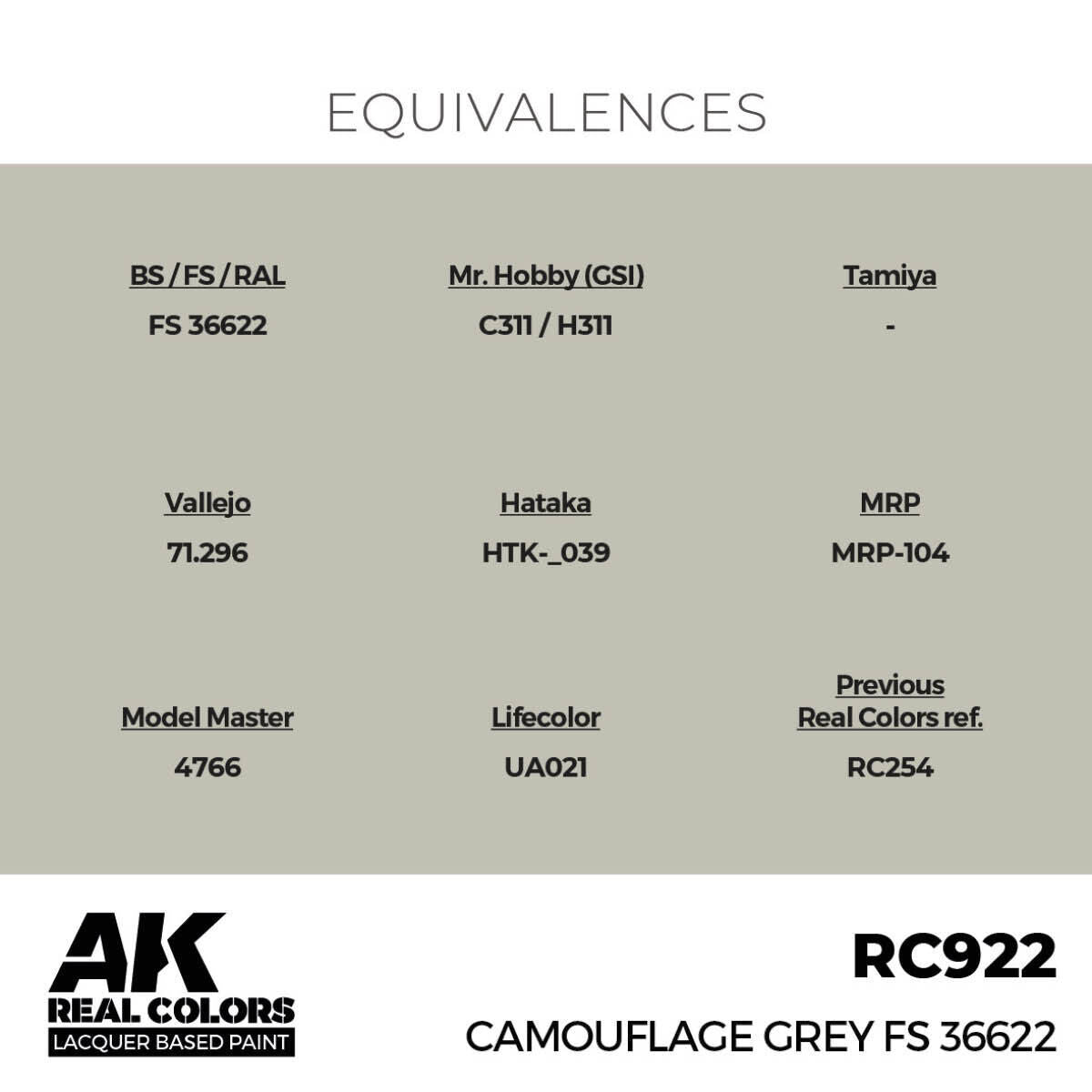 AK Interactive Real Colors: Camouflage Grey FS 36622 - 17ml Lacquer Paint AK Interactive