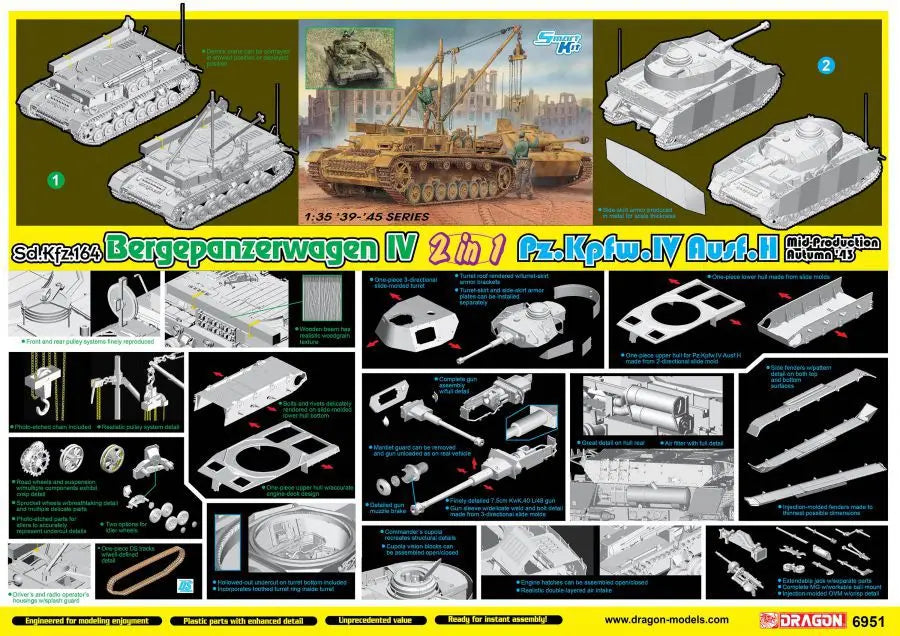 Dragon 1/35 Bergepanzer IV / Pz.IV H (2 in 1) Plastic Model Kit Dragon