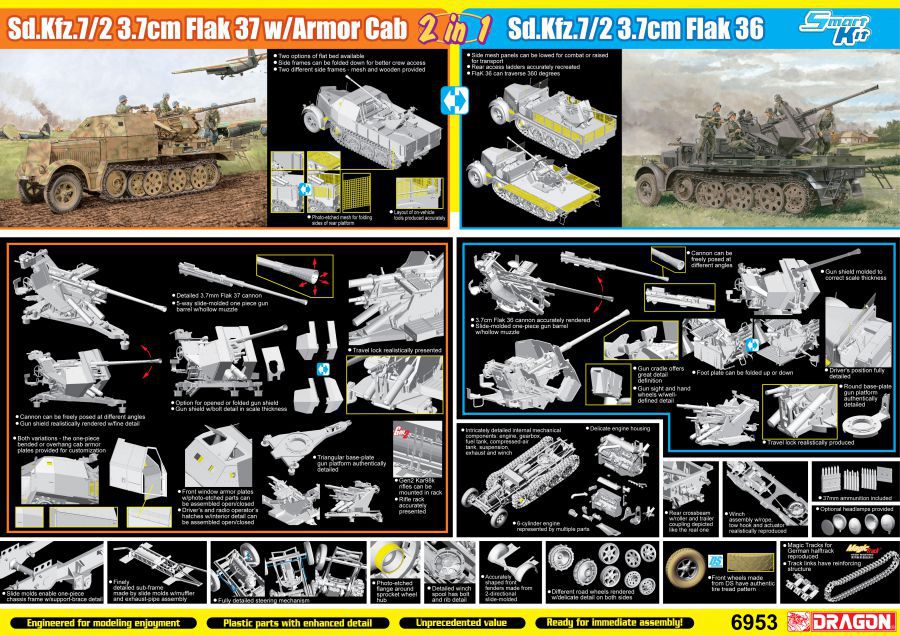 Dragon 1/35 Sd.Kfz.7/2 3.7cm FlaK 37 w/Armor Cab or Sd.Kfz.7/2 3.7cm FlaK 36 Model Kit