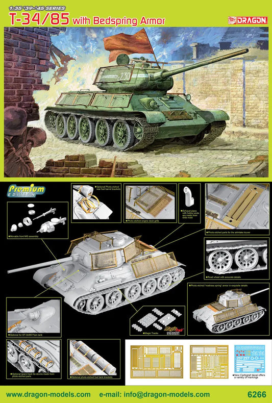 Dragon 1/35 T-34/85 w/Bedspring Armor Plastic Model Kit Dragon