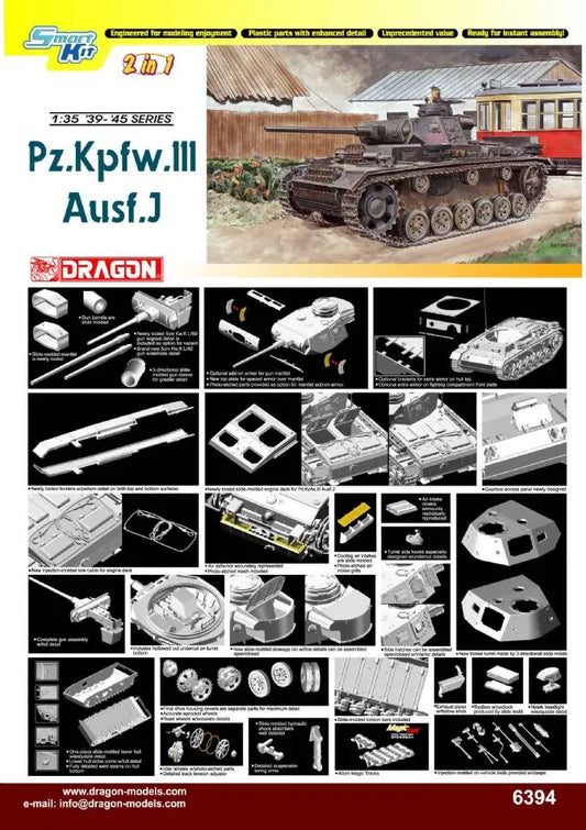 Dragon 1/35 Pz.Kpfw.III Ausf.J Plastic Model Kit Dragon