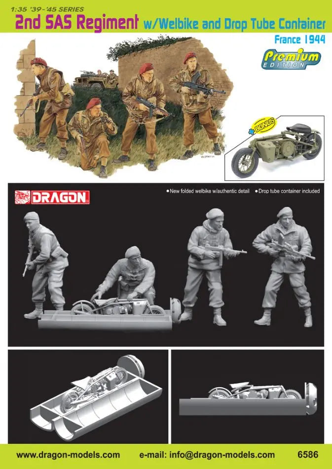 Dragon 1/35 2nd SAS Regiment w/Welbike and Drop Tube Container (France 1944) Plastic Model Kit Dragon