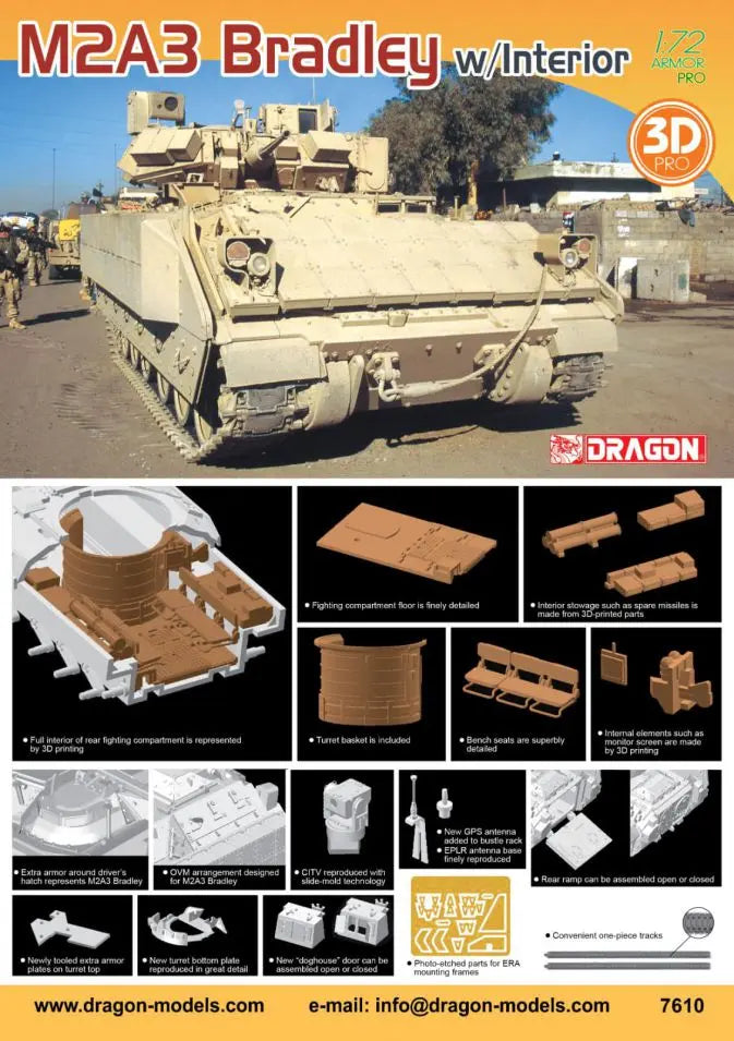 Dragon 1/72 M2A3 Bradley w/ Interior Plastic Model Kit Dragon