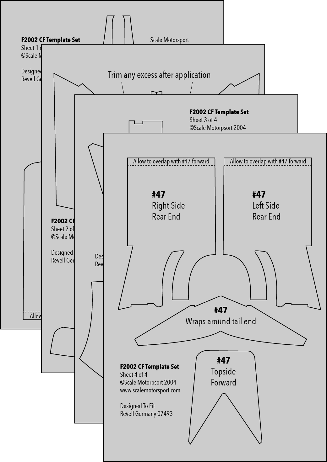Scale Motorsport 1:12 F2002 4 Sheet Carbon Fiber Template Set Scale Motorsport