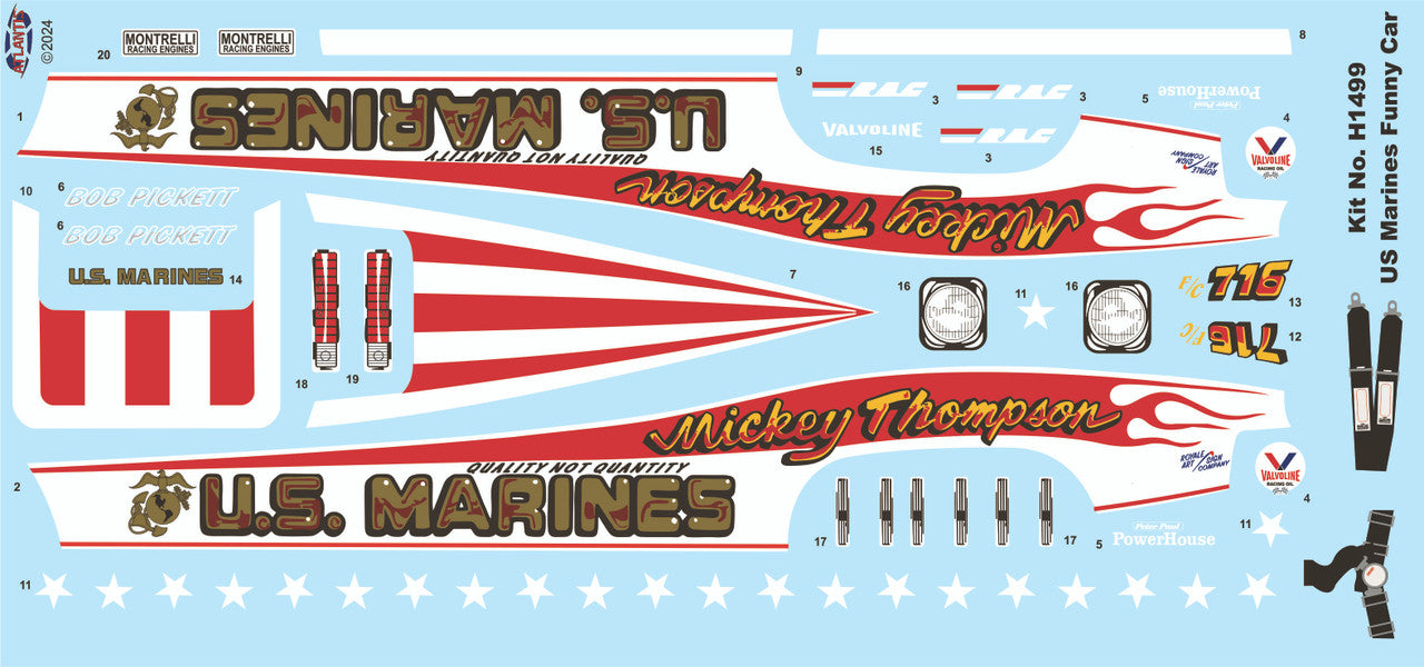 Atlantis 1/16 Mickey Thompson Marines Funny Car Plastic Model Kit Atlantis