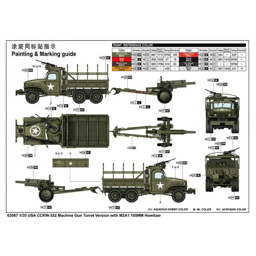 I Love Kit 1/35 USA CCKW-352 Machine Gun Turret Version with M2A1 105MM Howitzer I Love Kit