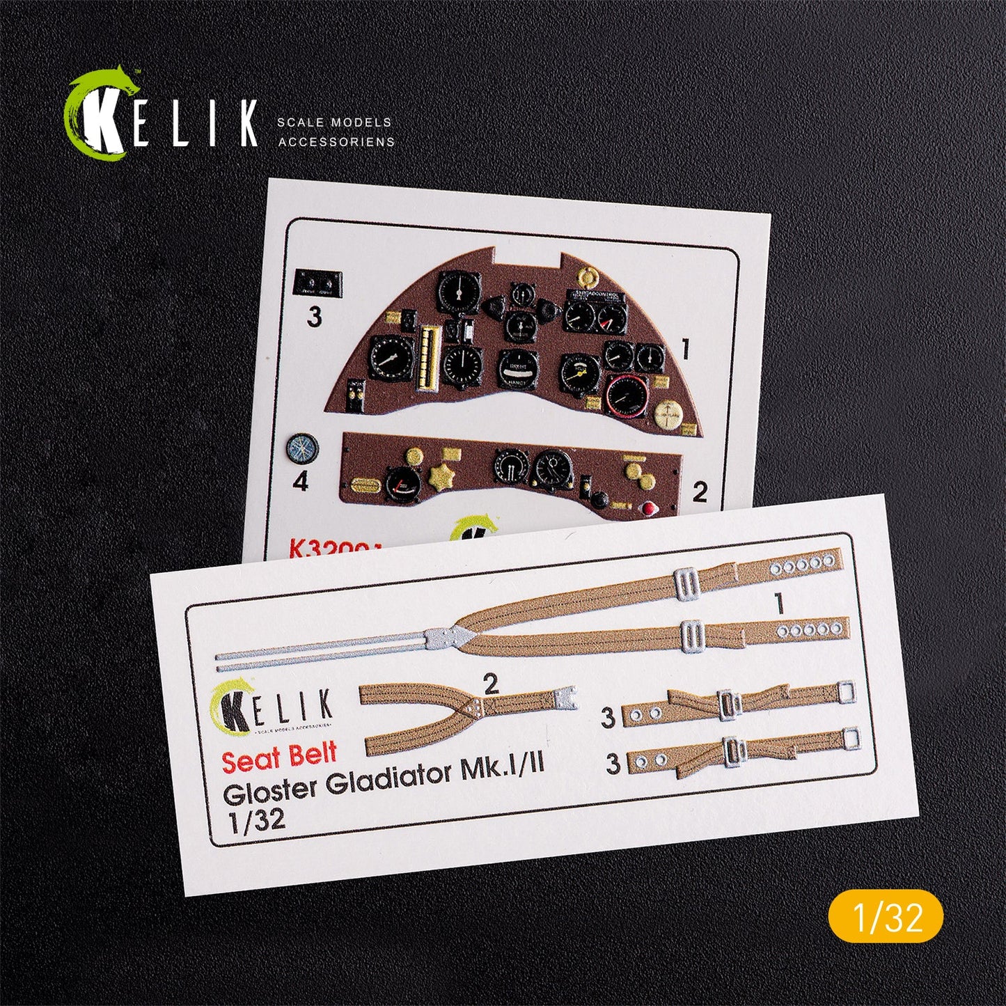 Kelik 1:32 Gloster Gladiator Mk.II interior 3D decals for Icm kit Reskit