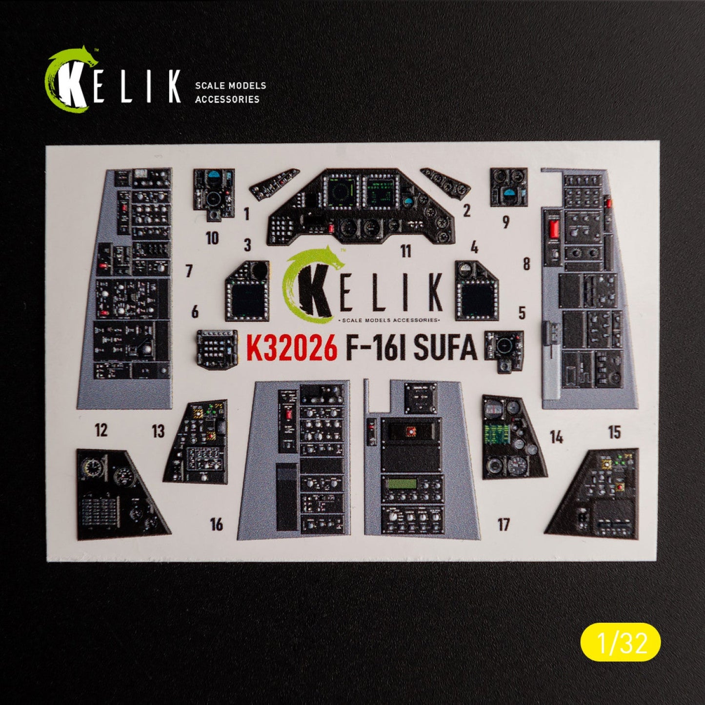 Kelik 1:32 F-16I "Sufa" - interior 3D decals for Academy kit Reskit