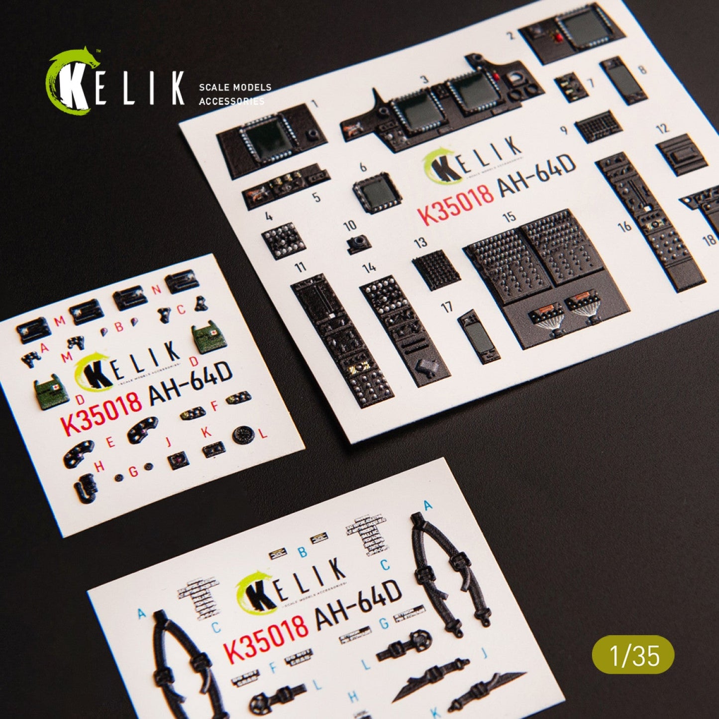 Kelik 1:35 AH-64D Apache interior 3D decals for Takom kit Reskit