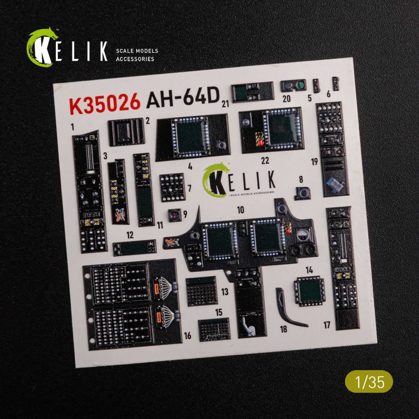 Kelik 1:35 AH-64D Apache interior 3D decals for Meng kit Reskit