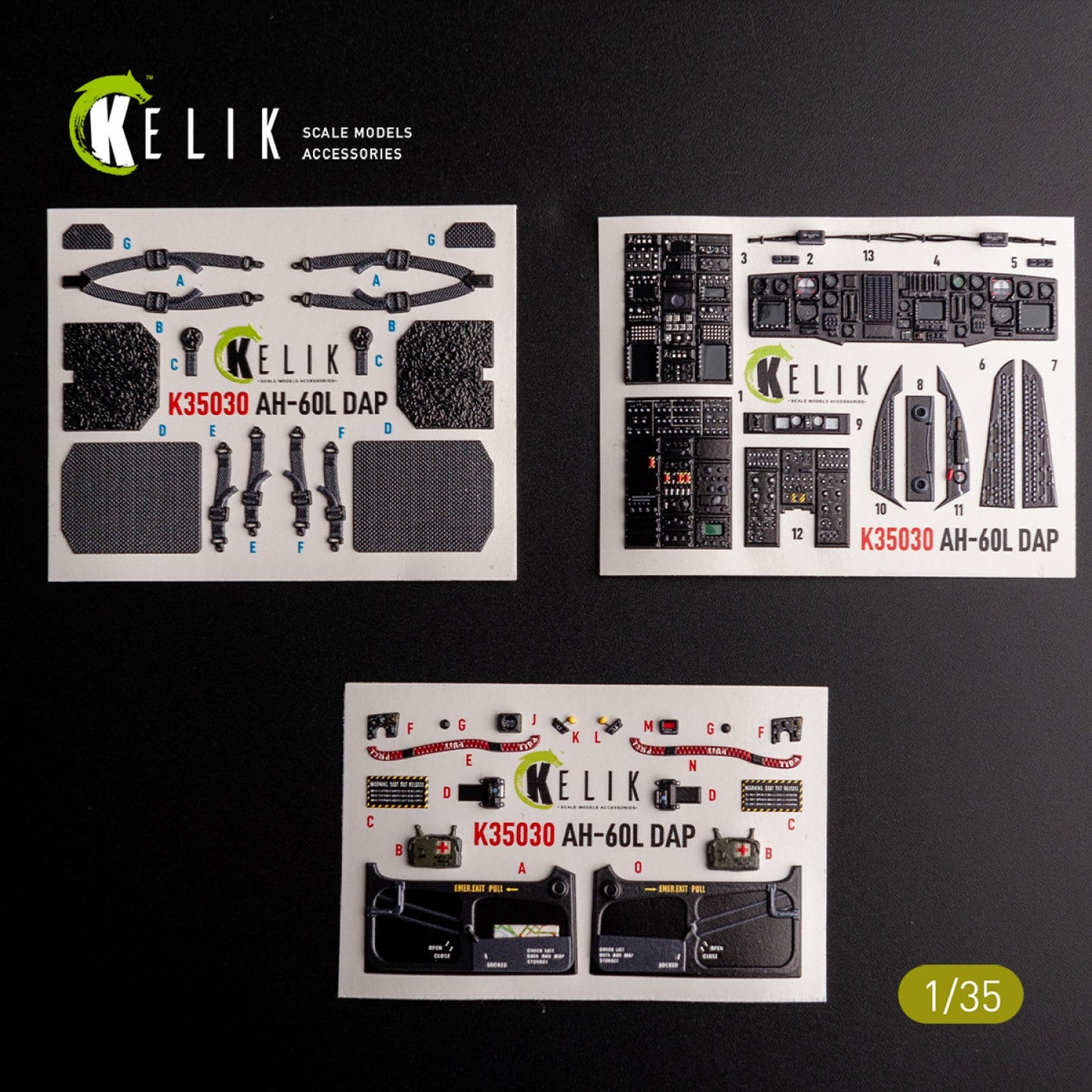 Kelik 1:35 AH-60L DAP interior 3D decals for Academy kit Reskit