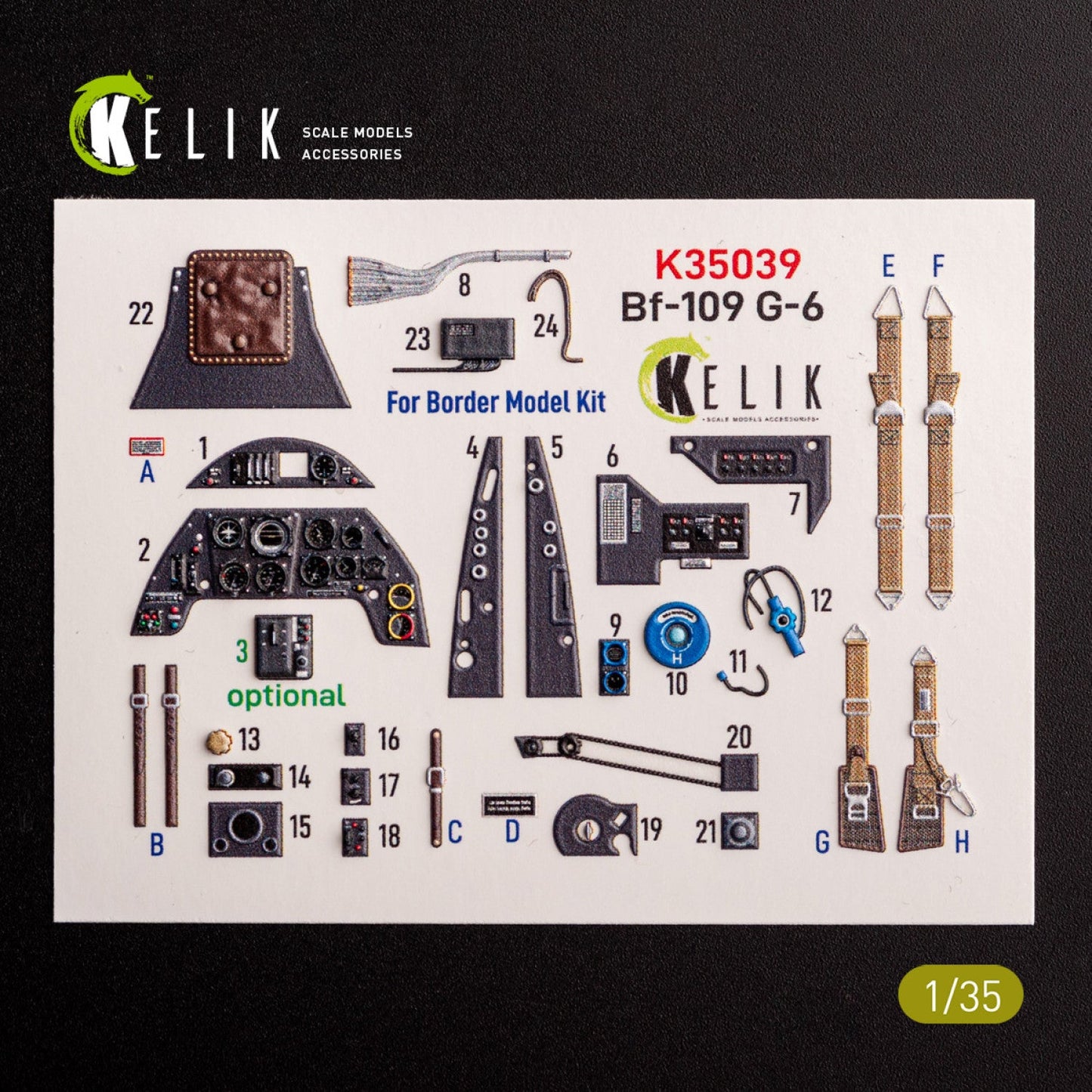 Kelik 1:35 Bf-109 G-6 - interior 3D decals for Border Models kit Reskit