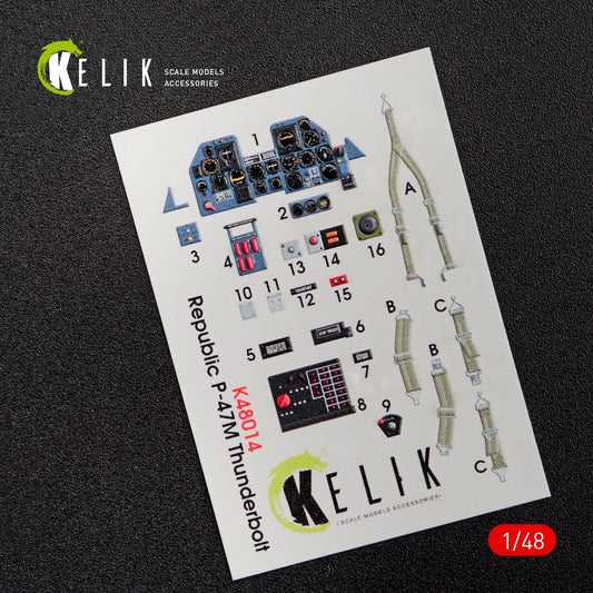 Kelik 1:48 P-47M "Thunderbolt" interior 3D decals for Tamiya kit Reskit