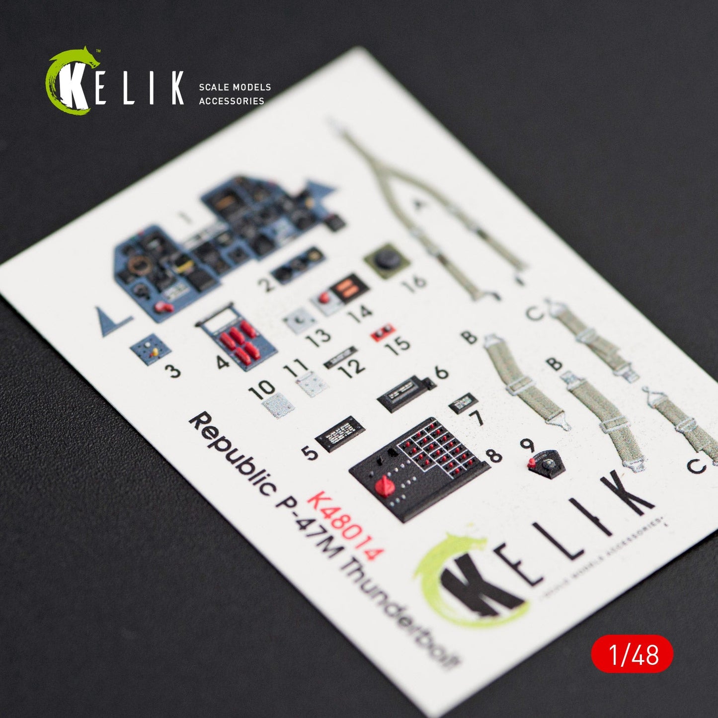 Kelik 1:48 P-47M "Thunderbolt" interior 3D decals for Tamiya kit Reskit