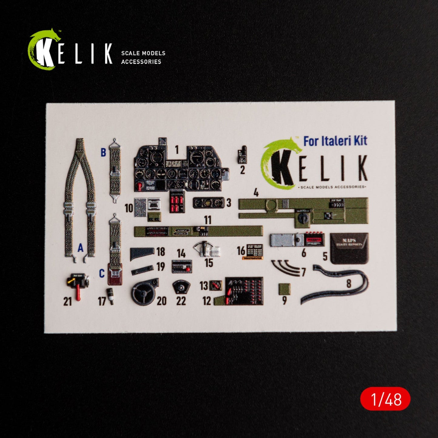 Kelik 1:48 Р-47D "Thunderbolt" interior 3D decals for Italeri/Academy kit Reskit