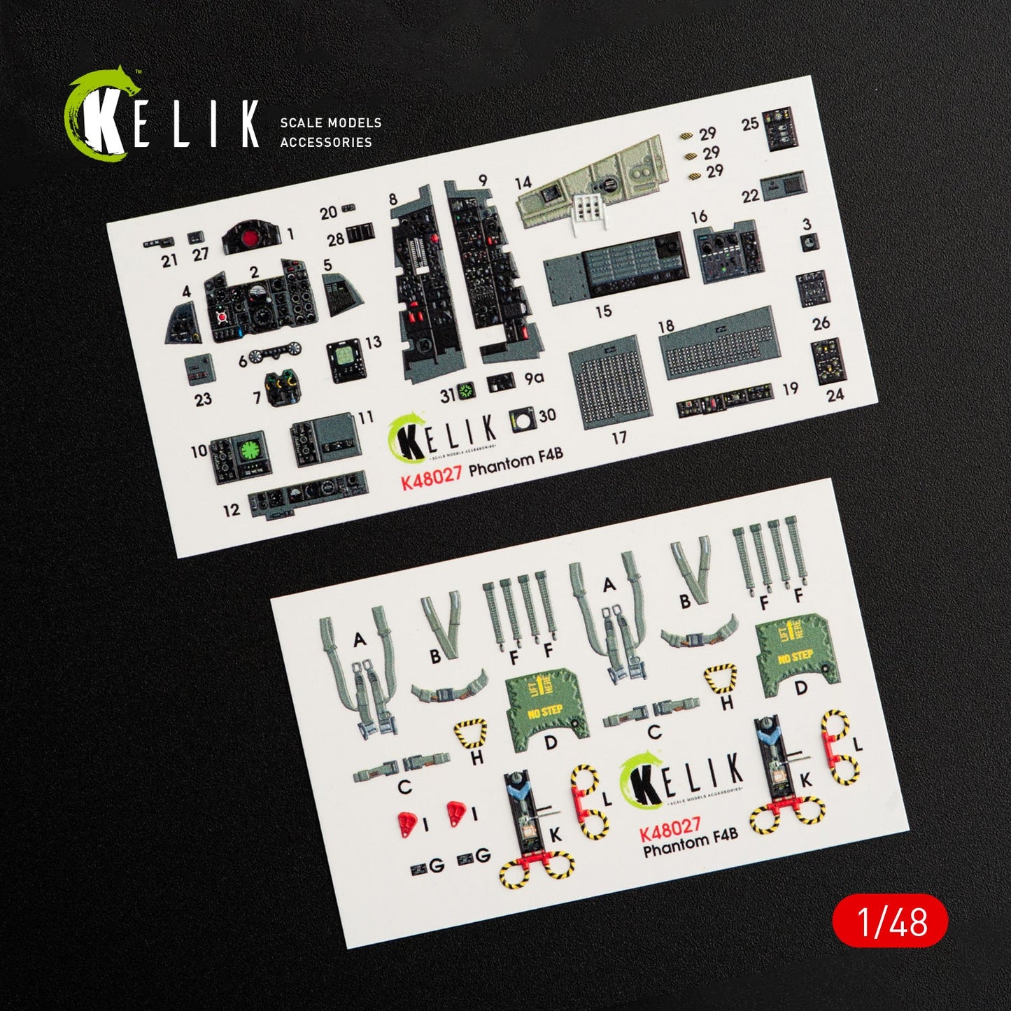 Kelik 1:48 F-4B interior 3D decals for Tamiya kit Reskit