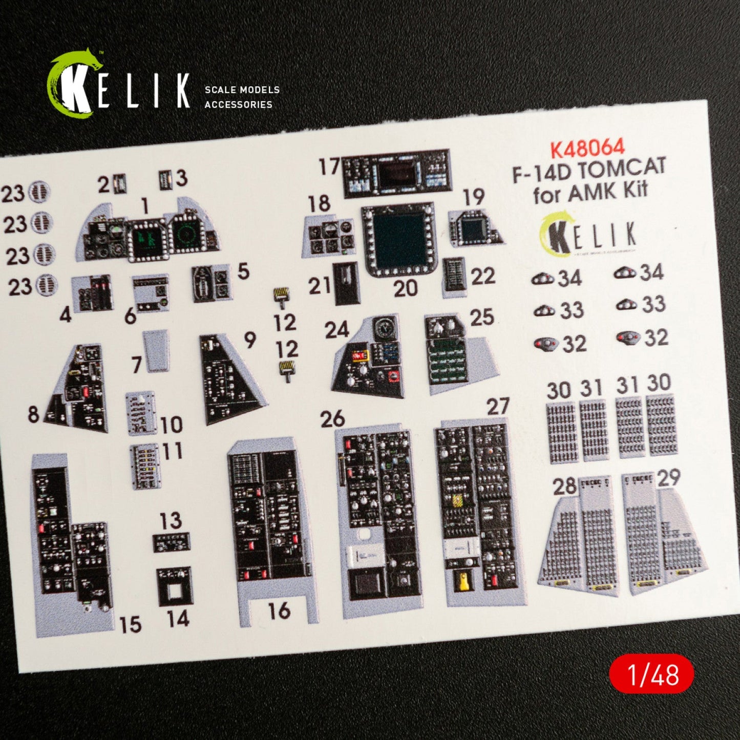 Kelik 1:48 F-14D Tomcat interior 3D decals for AMK kit Reskit
