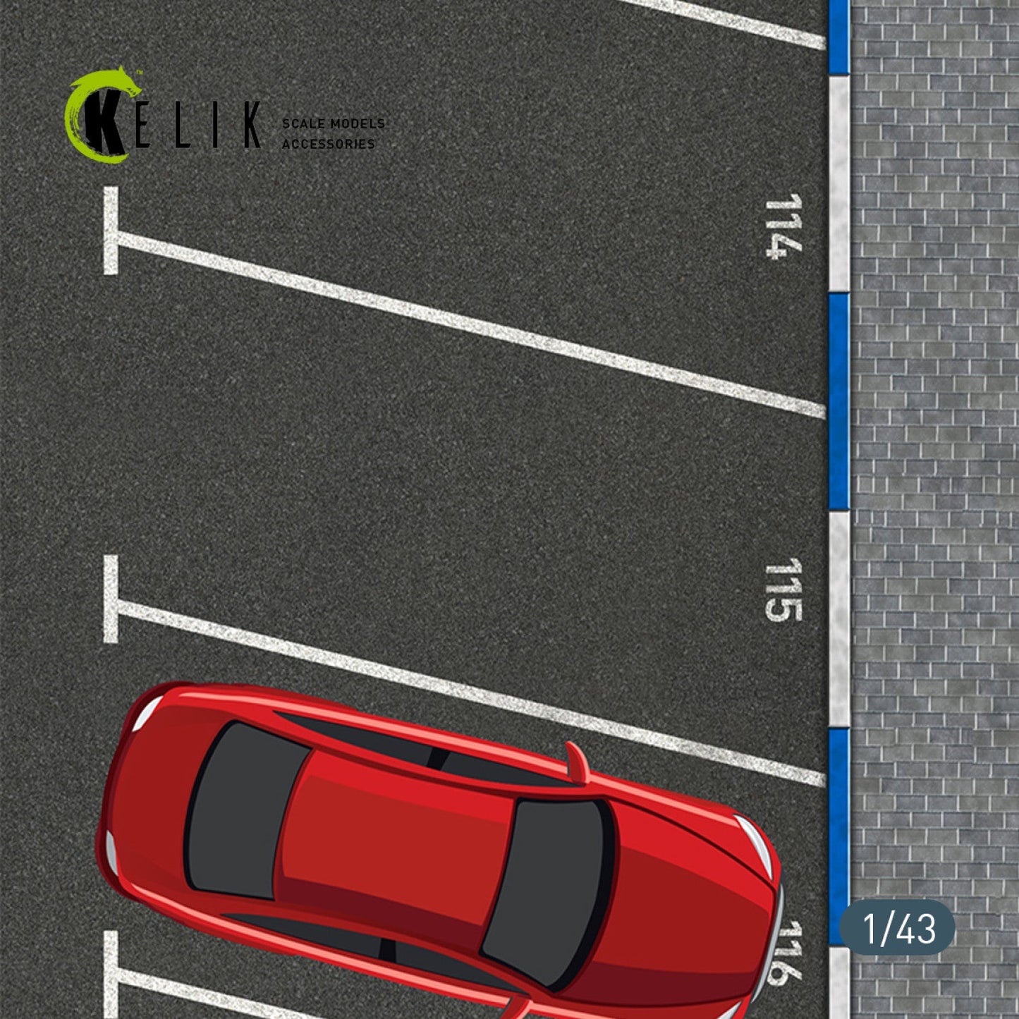 Kelik 1:43 Supermarket Parking type 2 Base - Acrylic 3 mm (180 x 357 mm) (210 g) Reskit
